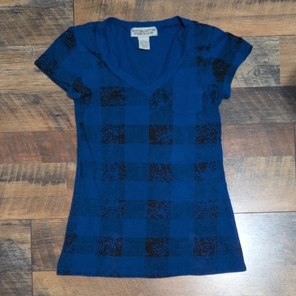 Blue and Black Checkered Bufflo Pattern Short Sleeve Tee